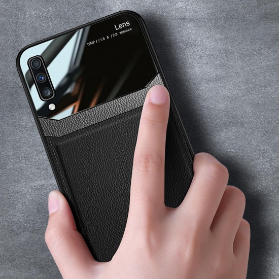 Luxury Business PU Leather Mirror Glass Shockproof Protective Case for Samsung Galaxy A50 2019