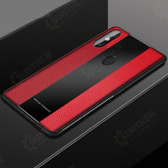 Luxury Shockproof Soft Silicone PU Leather Tempered Glass Protective Case For Xiaomi Mi 8 Mi8