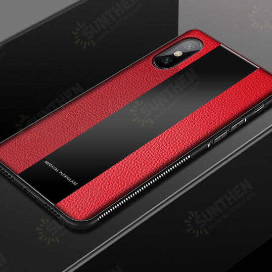 Luxury Shockproof Soft Silicone PU Leather Tempered Glass Protective Case For Xiaomi Mi8 Pro / Xiaomi Mi8 Explorer Edition