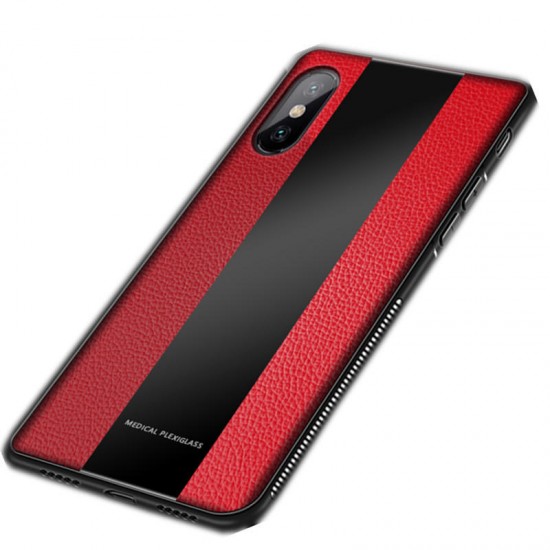 Luxury Shockproof Soft Silicone PU Leather Tempered Glass Protective Case For Xiaomi Mi8 Pro / Xiaomi Mi8 Explorer Edition