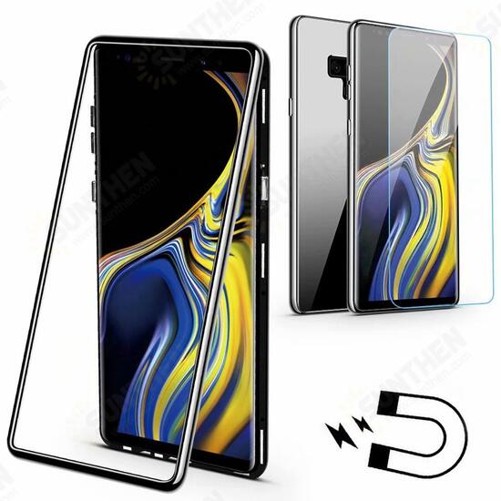 Magnetic Adsorption Tempered Glass Back Cover+Tempered Glass Screen Protector Protective Case For Samsung Galaxy Note 9