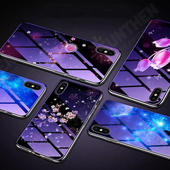 Plating Blue-Ray Tempered Glass Soft TPU Edge Shockproof Protective Case For iPhone X