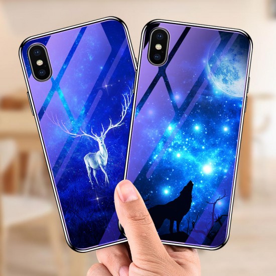 Plating Blue-Ray Tempered Glass Soft TPU Edge Shockproof Protective Case For iPhone X