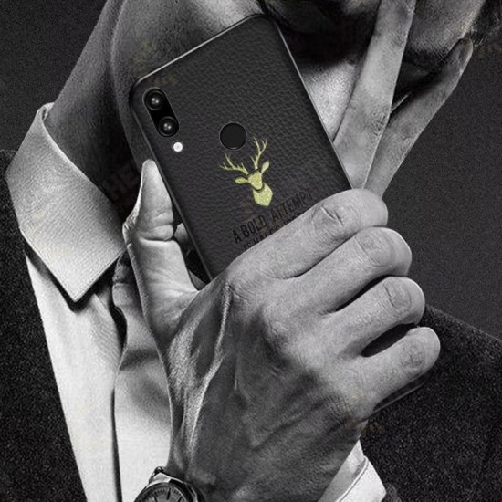 Plating Border Deer Pattern PU Leather Soft Edge Protective Case For Xiaomi Redmi Note 7 / Redmi Note 7 Pro