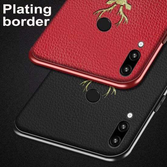 Plating Border Deer Pattern PU Leather Soft Edge Protective Case For Xiaomi Redmi Note 7 / Redmi Note 7 Pro