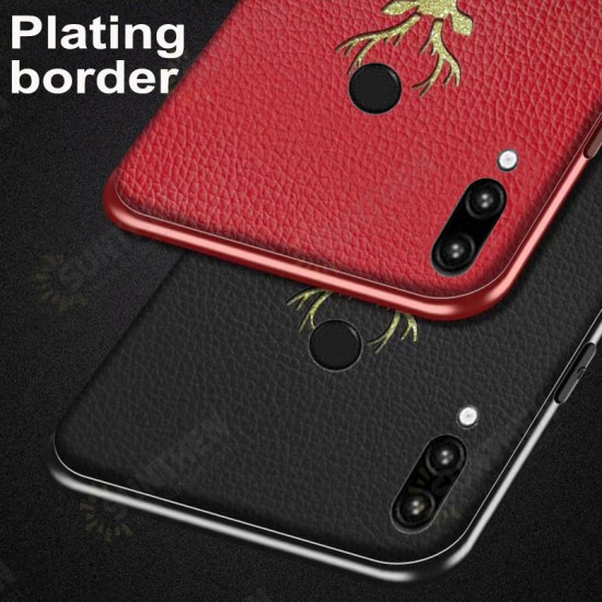 Plating Border Deer Pattern PU Leather Soft Edge Protective Case For Xiaomi Redmi Note 7 / Redmi Note 7 Pro