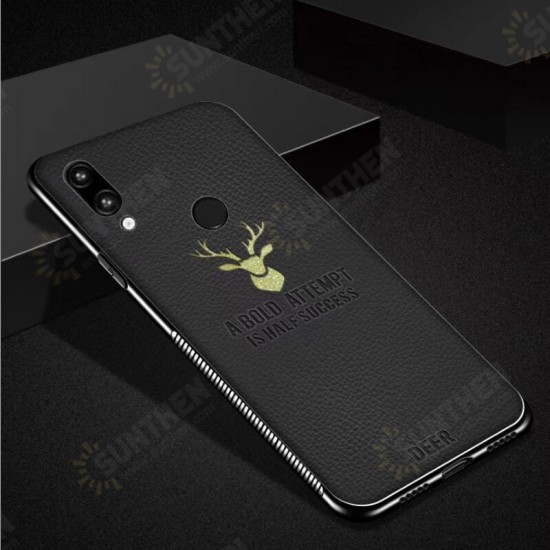 Plating Border Deer Pattern PU Leather Soft Edge Protective Case For Xiaomi Redmi Note 7 / Redmi Note 7 Pro