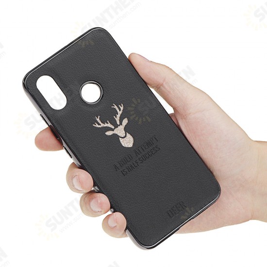 Plating Border Deer Pattern PU Leather Soft Edge Protective Case For Xiaomi Redmi Note 7 / Redmi Note 7 Pro