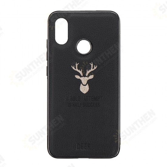 Plating Border Deer Pattern PU Leather Soft Edge Protective Case For Xiaomi Redmi Note 7 / Redmi Note 7 Pro