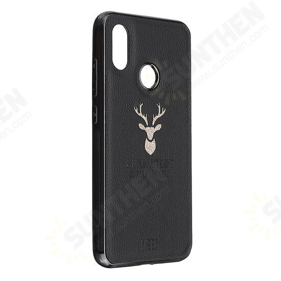 Plating Border Deer Pattern PU Leather Soft Edge Protective Case For Xiaomi Redmi Note 7 / Redmi Note 7 Pro