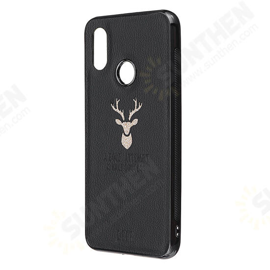 Plating Border Deer Pattern PU Leather Soft Edge Protective Case For Xiaomi Redmi Note 7 / Redmi Note 7 Pro