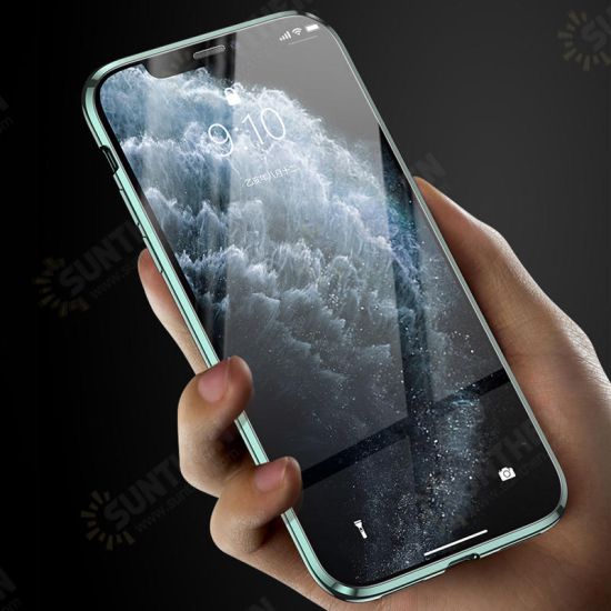 Plating Magnetic Adsorption Metal Double-sided Tempered Glass Protective Case For iPhone 11