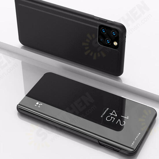 Plating Mirror Window View Shockproof Flip Full Cover Protective Case for iPhone 11 Pro 5.8 Inch