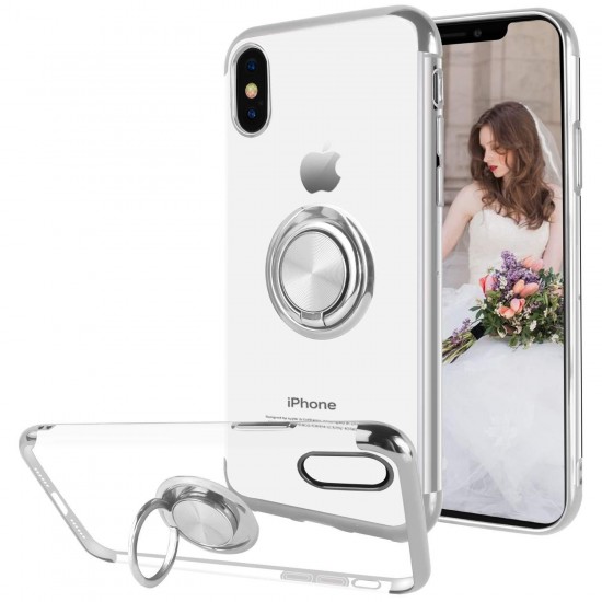 Plating Ring Grip Kickstand Clear Protective Case For iPhone XS Max