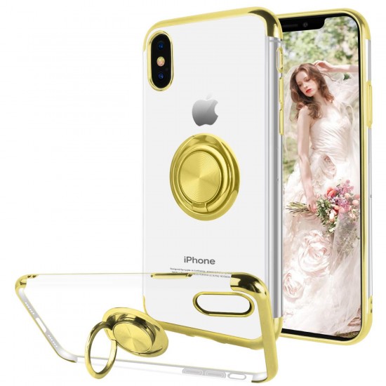 Plating Ring Grip Kickstand Clear Protective Case For iPhone X/XS
