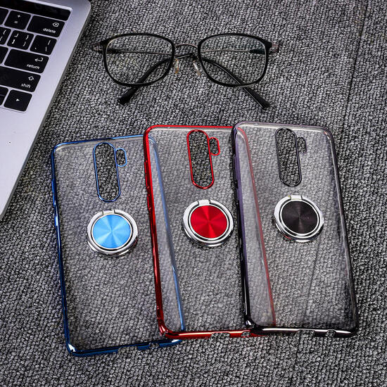 Plating Transparent Ultra-thin with Finger Ring Holder Shockproof PC Protective Case for Xiaomi Redmi Note 8 Pro Non-original