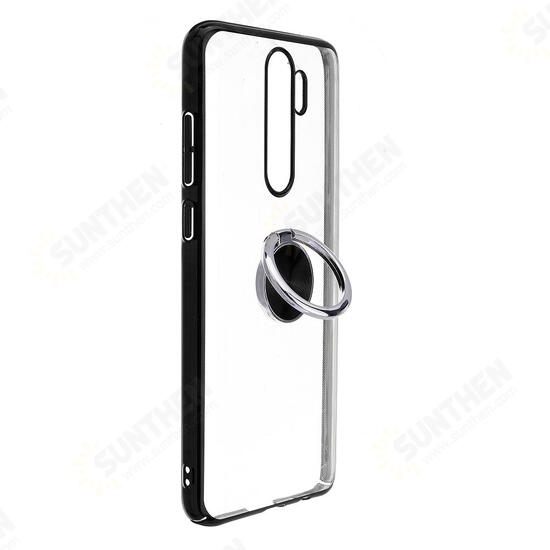 Plating Transparent Ultra-thin with Finger Ring Holder Shockproof PC Protective Case for Xiaomi Redmi Note 8 Pro Non-original