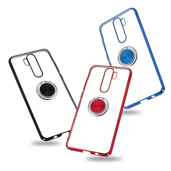 Plating Transparent Ultra-thin with Finger Ring Holder Shockproof PC Protective Case for Xiaomi Redmi Note 8 Pro Non-original