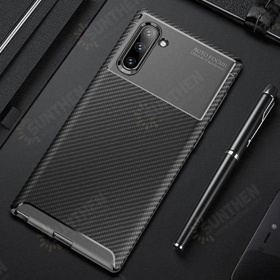 Protective Case For Samsung Galaxy Note 10 Slim Carbon Fiber Fingerprint Resistant Soft TPU Back Cover