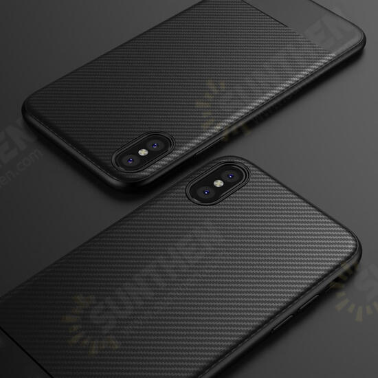 Protective Case For iPhone XS Carbon Fiber Fingerprint Resistant Soft TPU Back Cover