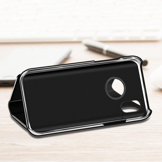 Protective Case For iPhone XS Plating Mirror Window View Kickstand Magnetic Flip Cover