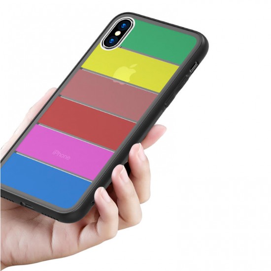 Rainbow Scratch Resistant Tempered Glass Back Cover TPU Frame Protective Case For iPhone X