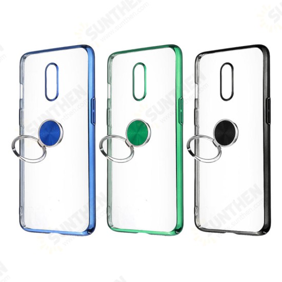 Shockproof Plating With Ring Holder Hard PC Back Cover Protective Case for OnePlus 7