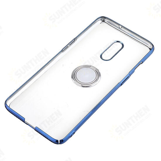 Shockproof Plating With Ring Holder Hard PC Back Cover Protective Case for OnePlus 7