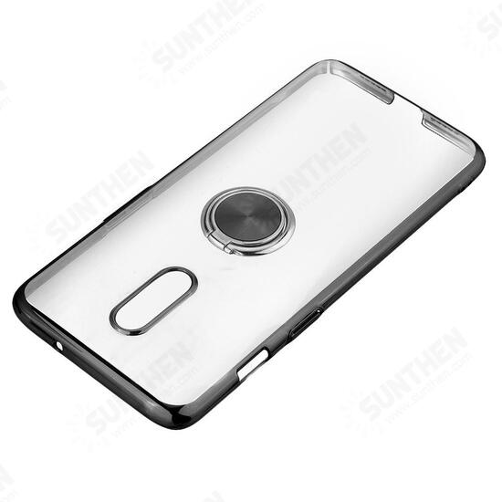 Shockproof Plating With Ring Holder Hard PC Back Cover Protective Case for OnePlus 7