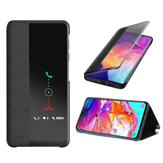 Smart Sleep Window View Stand Flip PU Leather Protective Case for Samsung Galaxy A70 2019