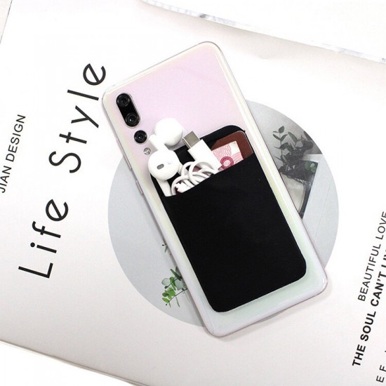 Universal Stick On Phone Wallet Elastic Fabric Adhesive Sticker Ultra-Thin With Card Holder Pocket Compatible With Most Smartphones