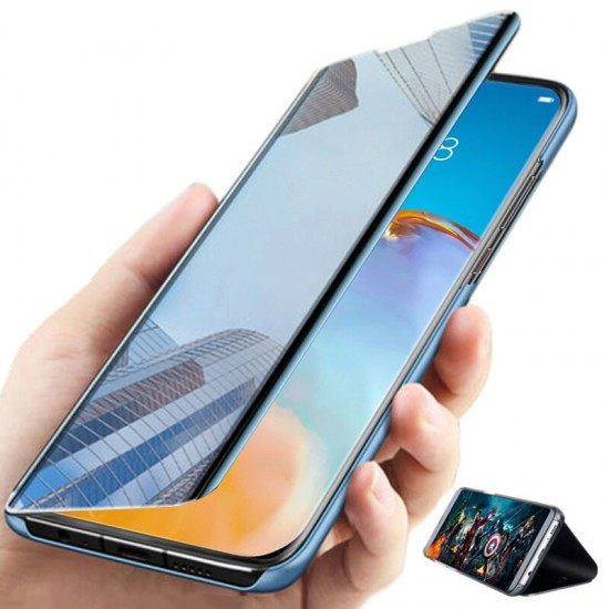 For Huawei P40 Pro Case Foldable Flip Plating Mirror Window View Shockproof Full Cover Protective Case