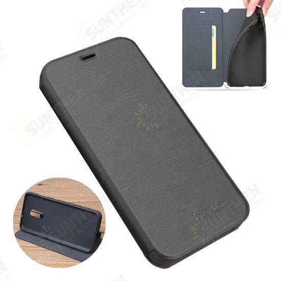 For OnePlus 8 Pro Case Brushed Pattern Flip with Stand Card Slot Shockproof PU Leather Full Body Protective Case
