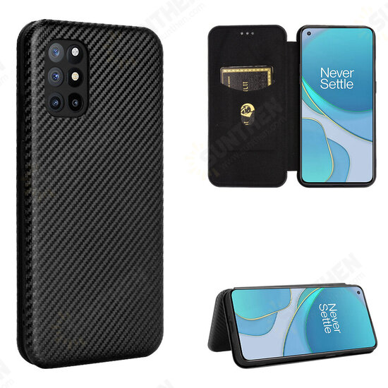 For OnePlus 8T Case Carbon Fiber Pattern Magnetic Flip with Multi Card Slots Wallet Stand PU Leather Full Cover Protective Case