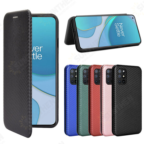 For OnePlus 8T Case Carbon Fiber Pattern Magnetic Flip with Multi Card Slots Wallet Stand PU Leather Full Cover Protective Case