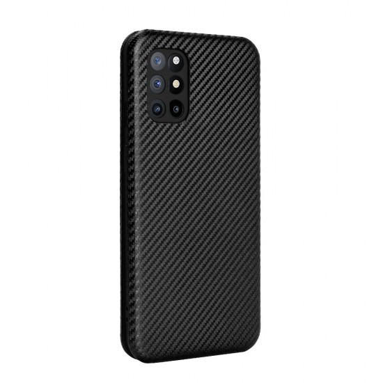 For OnePlus 8T Case Carbon Fiber Pattern Magnetic Flip with Multi Card Slots Wallet Stand PU Leather Full Cover Protective Case