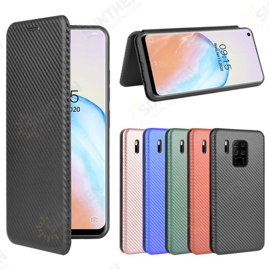 For C18 Pro Case Carbon Fiber Pattern Flip with Card Slot Stand PU Leather Shockproof Full Body Protective Case