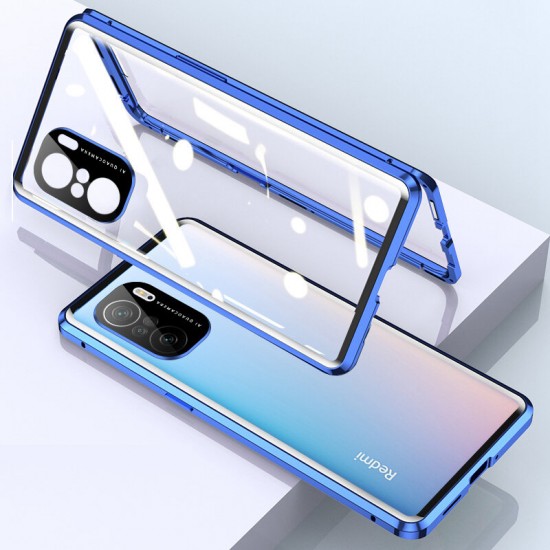 For POCO F3 Global Version Case 2 in 1 with Lens Protector Magnetic Flip Double-Sided Tempered Glass Metal Full Cover Protective Case