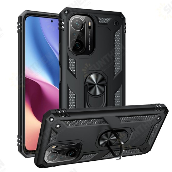 For POCO F3 Global Version Case Bumpers Shockproof Magnetic with 360 Rotation Finger Ring Holder Stand PC Protective Case