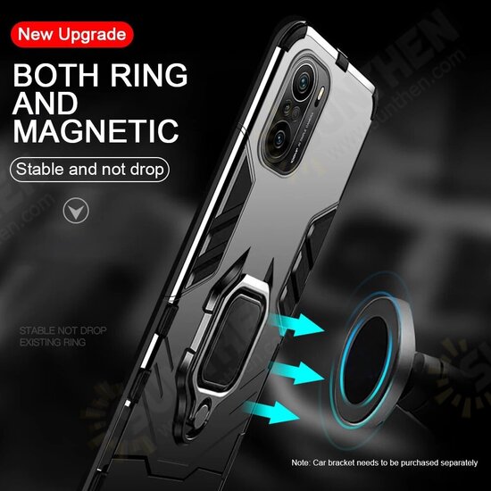 For POCO F3 Global Version Case Shockproof Magnetic with 360° Rotation Finger Ring Holder Stand PC Protective Case