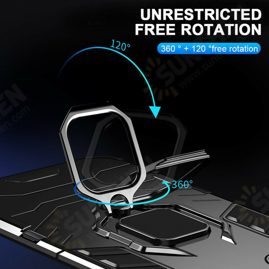For POCO F3 Global Version Case Shockproof Magnetic with 360° Rotation Finger Ring Holder Stand PC Protective Case