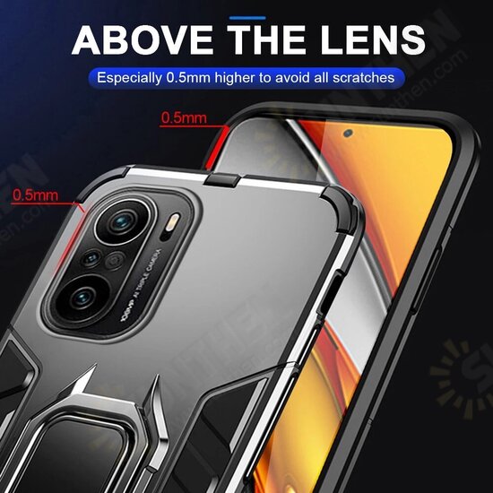 For POCO F3 Global Version Case Shockproof Magnetic with 360° Rotation Finger Ring Holder Stand PC Protective Case