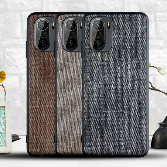 For POCO F3 Global Version Case Business Breathable Canvas Sweatproof Shockproof TPU Protective Case
