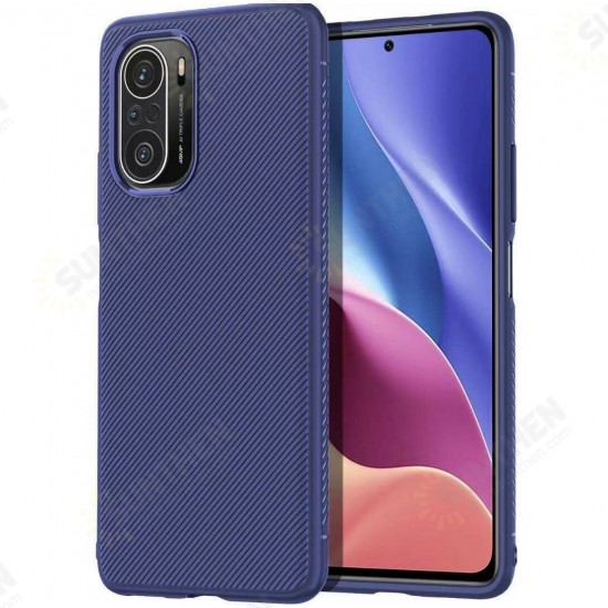 For POCO F3 Global Version Case Carbon Fiber Texture Slim Soft Silicone Shockproof Protective Case Back Cover