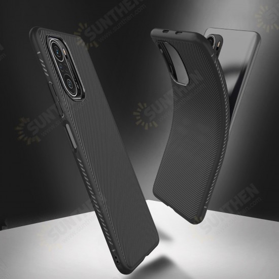 For POCO F3 Global Version Case Carbon Fiber Texture Slim Soft Silicone Shockproof Protective Case Back Cover
