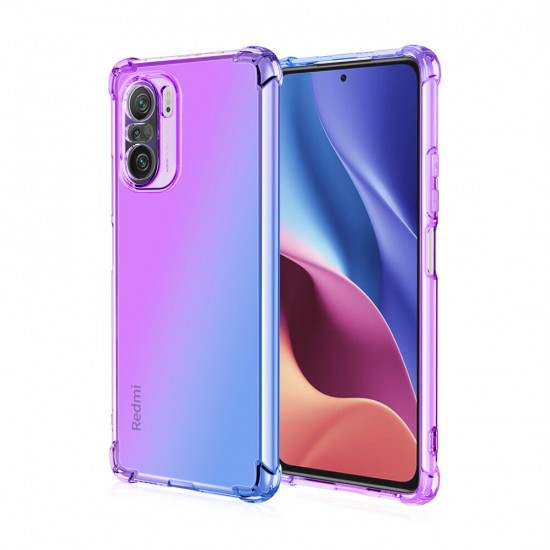 For POCO F3 Global Version Case Gradient Color with Four-Corner Airbag Shockproof Translucent Soft TPU Protective Case