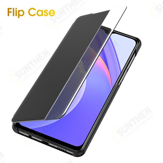 For POCO F3 Global Version Case Magnetic Foldable Flip Smart Sleep Window View Stand PU Leather Protective Case