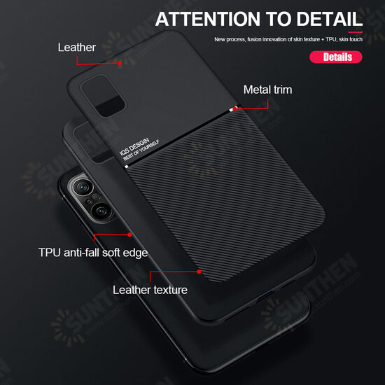 For POCO F3 Global Version Case Magnetic Leather Texture Non-Slip TPU Shockproof Protective Case Back Cover Non-Original