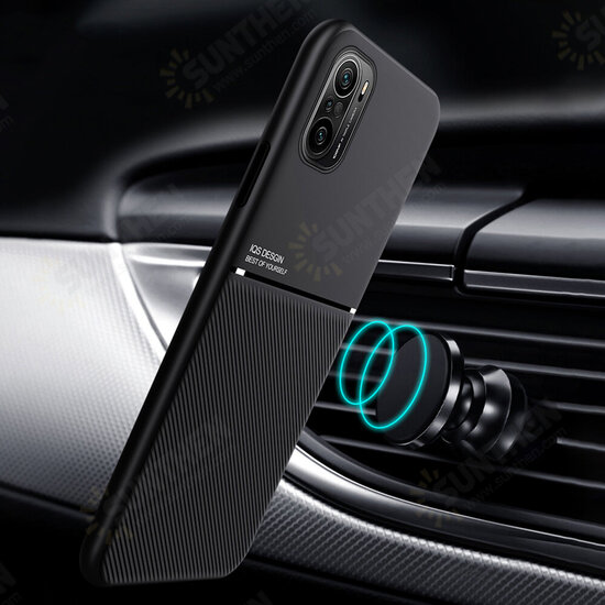 For POCO F3 Global Version Case Magnetic Leather Texture Non-Slip TPU Shockproof Protective Case Back Cover Non-Original