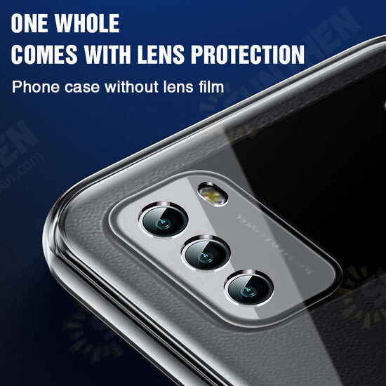 For POCO M3 Case Crystal Clear Transparent Ultra-Thin Non-Yellow with Lens Protector Soft TPU Protective Case